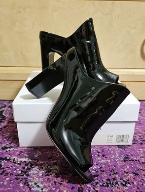 Calvin Klein Black Patent Slip-On High Heel Mules